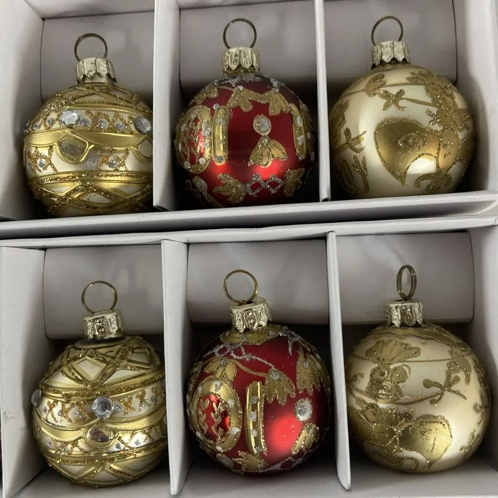 Lillian Vernon Cloisonné Type Ball Ornaments Name Card Holder 2 Boxes Of 6 Vtg